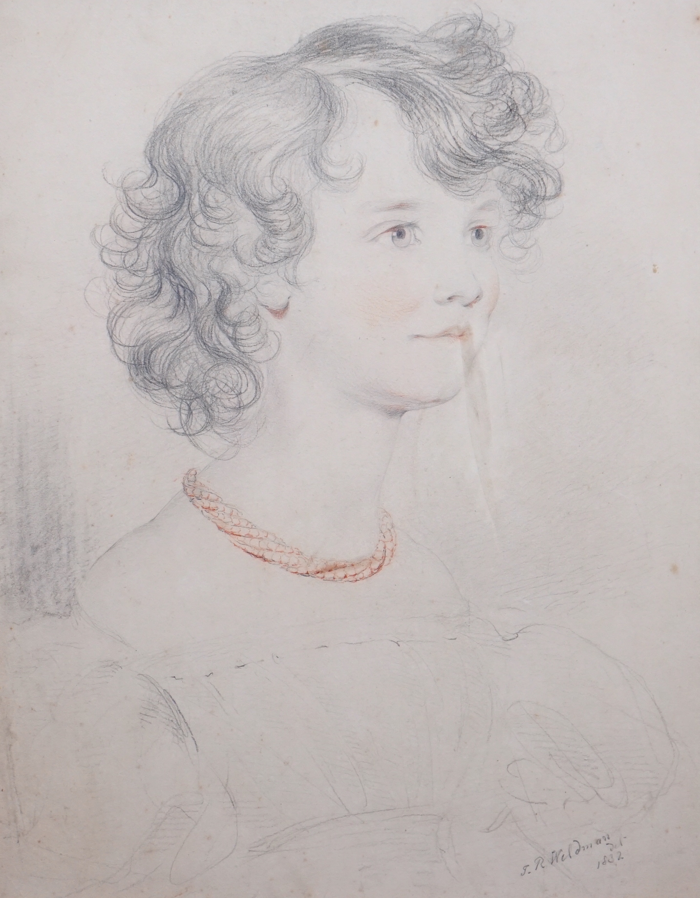 John Robert Wildman (fl.1823-1839) Family portraits of young girls, pencil and sanguine chalk on paper (6) each signed, each, 46 x 39cm